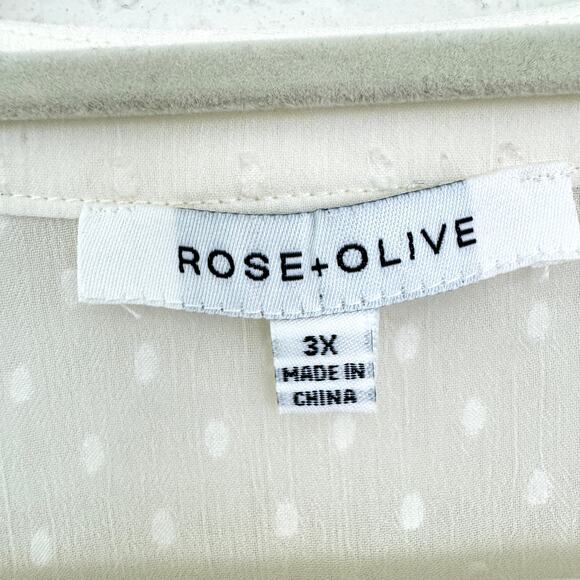 Rose + Olive Womens Swiss Dot Blouse Tank Set Size 3X Minimal Pleated Cream - Picture 2 of 8